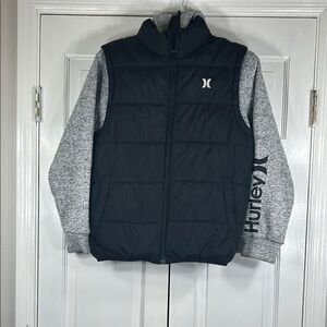 Hurley Black Puffer Vest with Gray Sleeves